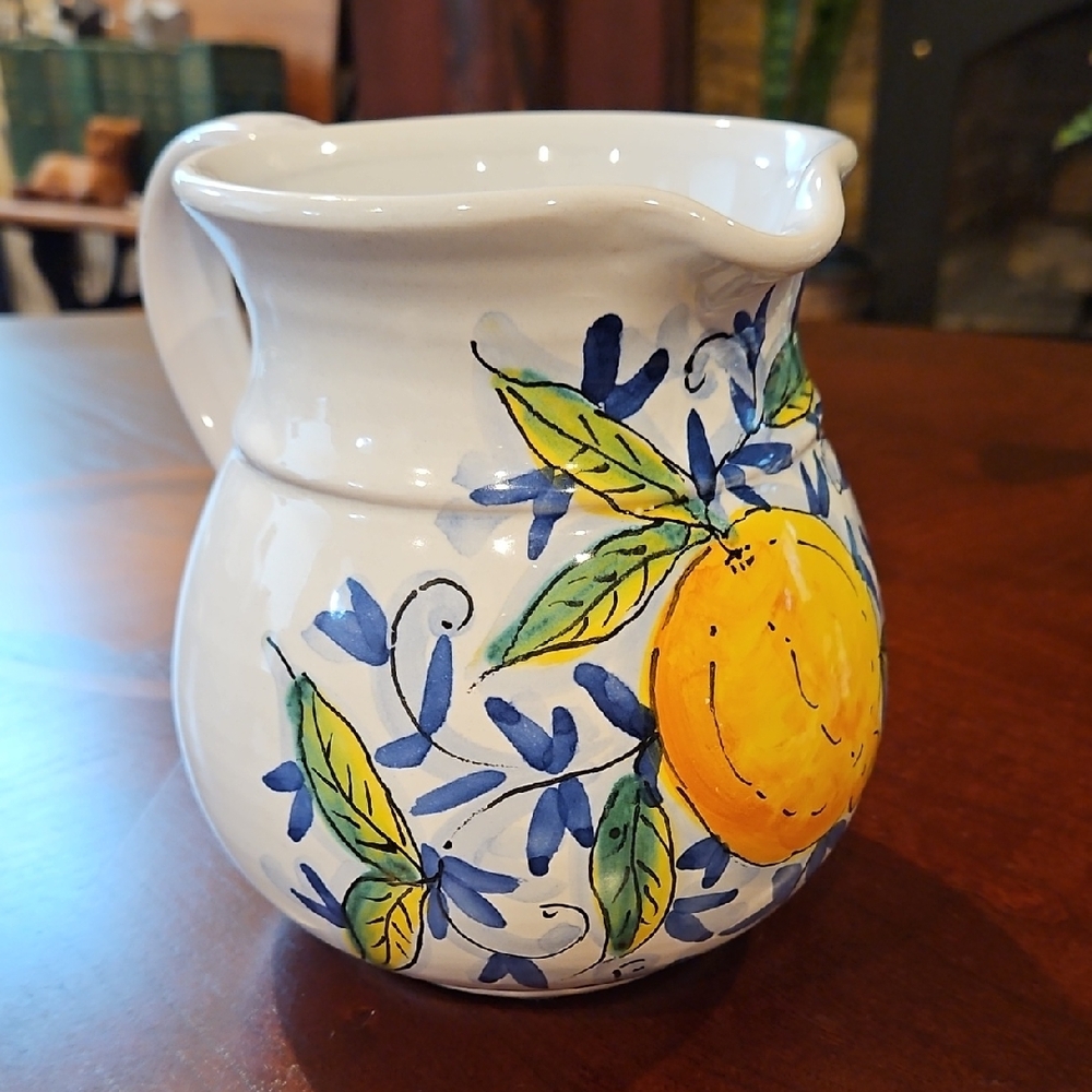 Casafina "Cedro" Hand-Painted Signed Lemon Ceramic Pitcher – Made in Italy
